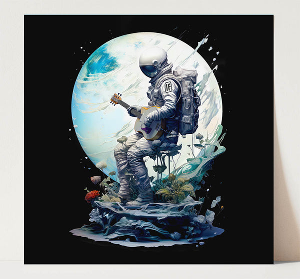 Acoustic Astronaut 7"x7" ART PRINT BLACK